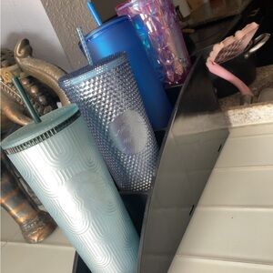 Starbucks Tumbler Trio in Teal, Blue, and Silver